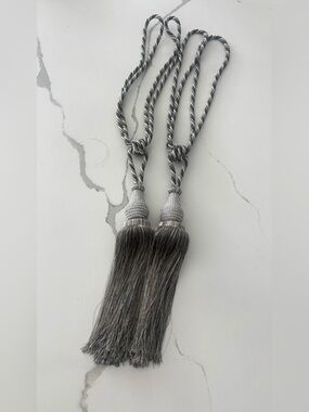Silver Gray Curtain Tieback Ropes with Decorative Tassel (2)